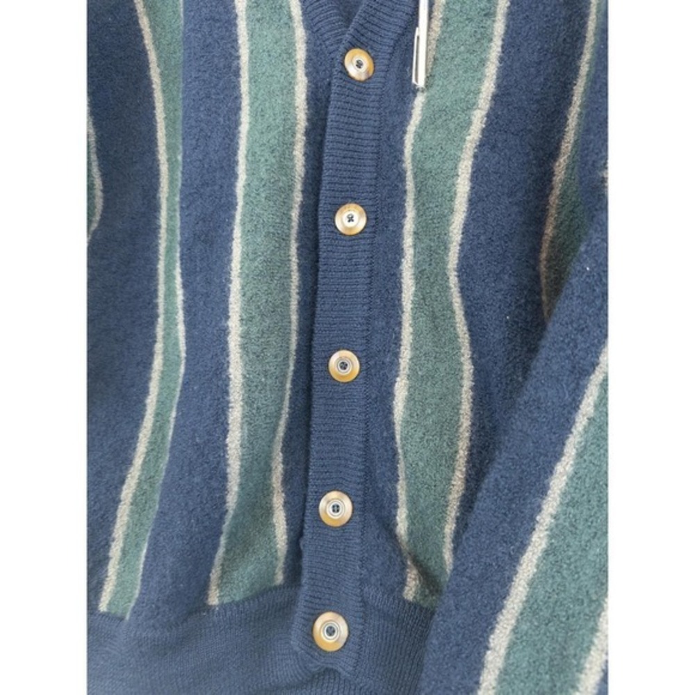 Vtg Structure Men XL 100% Wool Striped Cardigan Navy Green Grandpacore Y2K 90s - Picture 8 of 9